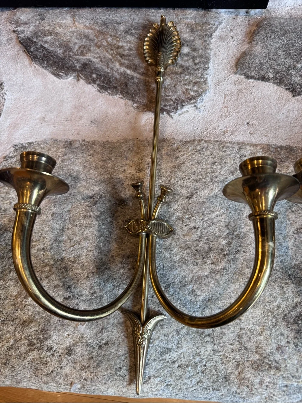 Pair Vintage Brass Wall Candle Holder Sconces Double Arm Hollywood Regency